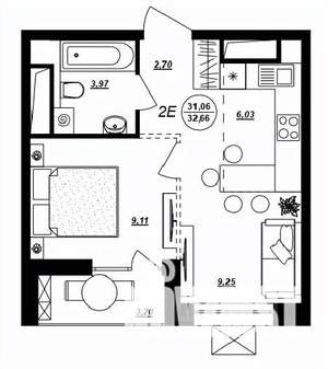 2-к квартира, строящийся дом, 33м2, 14/17 этаж