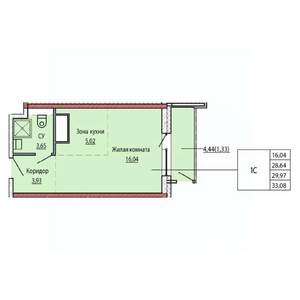 1-к квартира, строящийся дом, 30м2, 13/25 этаж