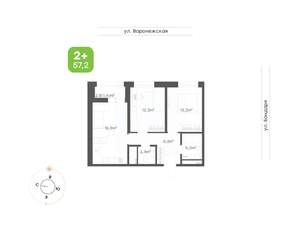 2-к квартира, вторичка, 57м2, 10/16 этаж