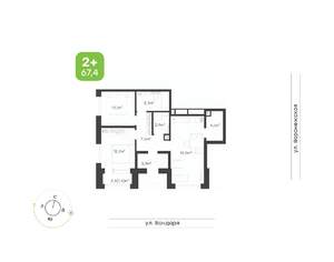 2-к квартира, вторичка, 67м2, 1/9 этаж