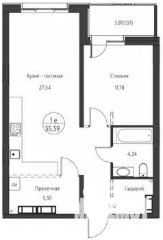 1-к квартира, вторичка, 56м2, 23/24 этаж