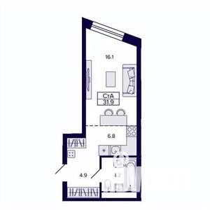 Студия квартира, строящийся дом, 32м2, 7/30 этаж