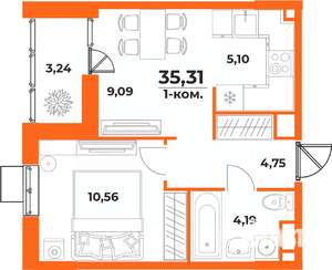 2-к квартира, вторичка, 35м2, 2/10 этаж