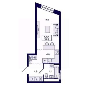 1-к квартира, вторичка, 32м2, 13/30 этаж