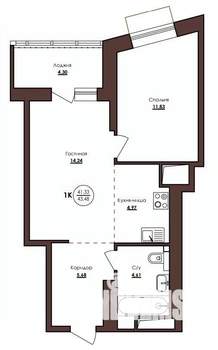 1-к квартира, строящийся дом, 43м2, 14/23 этаж