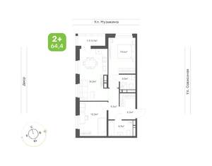 2-к квартира, вторичка, 64м2, 7/9 этаж