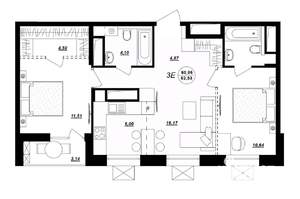 3-к квартира, вторичка, 63м2, 7/17 этаж