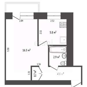 1-к квартира, вторичка, 31м2, 2/5 этаж