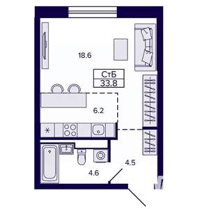 Студия квартира, строящийся дом, 34м2, 8/22 этаж