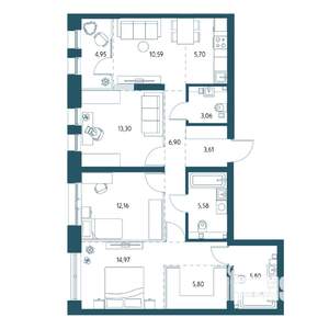 3-к квартира, вторичка, 90м2, 2/17 этаж