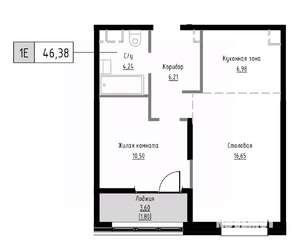 1-к квартира, вторичка, 46м2, 2/9 этаж