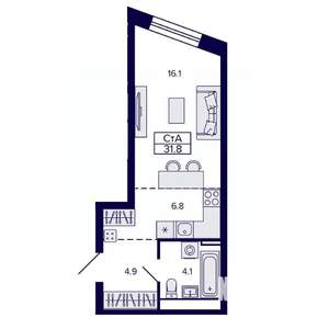 Студия квартира, строящийся дом, 32м2, 18/30 этаж