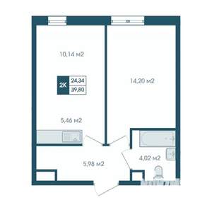 2-к квартира, строящийся дом, 40м2, 4/17 этаж