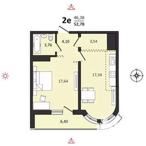 2-к квартира, вторичка, 53м2, 16/25 этаж