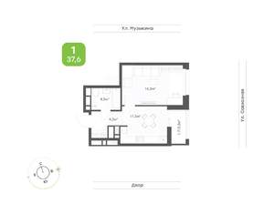 1-к квартира, вторичка, 38м2, 18/23 этаж