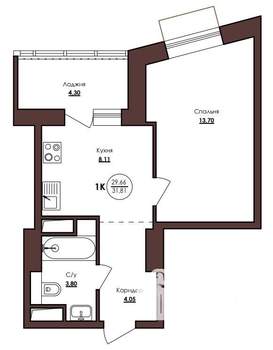 1-к квартира, вторичка, 31м2, 11/23 этаж