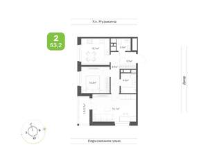 2-к квартира, вторичка, 53м2, 13/16 этаж
