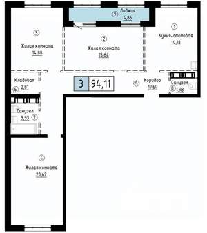 3-к квартира, вторичка, 94м2, 10/23 этаж