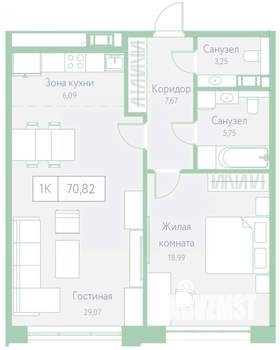 1-к квартира, вторичка, 71м2, 17/22 этаж