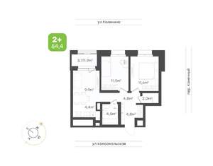 3-к квартира, вторичка, 54м2, 2/24 этаж