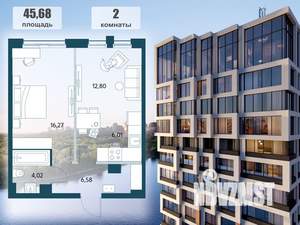 2-к квартира, строящийся дом, 46м2, 3/15 этаж