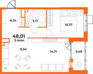 2-к квартира, вторичка, 48м2, 6/10 этаж