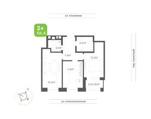 2-к квартира, вторичка, 56м2, 2/24 этаж