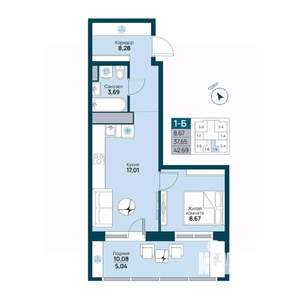 1-к квартира, вторичка, 43м2, 2/19 этаж