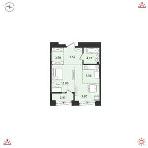 2-к квартира, вторичка, 41м2, 17/17 этаж