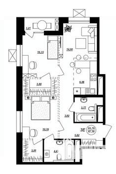 3-к квартира, строящийся дом, 67м2, 7/17 этаж
