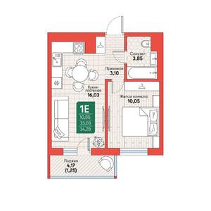 1-к квартира, вторичка, 34м2, 6/12 этаж