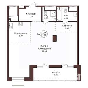 1-к квартира, вторичка, 72м2, 22/23 этаж