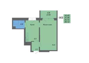 1-к квартира, строящийся дом, 35м2, 5/10 этаж