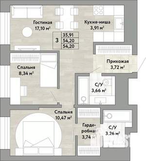 3-к квартира, вторичка, 54м2, 21/22 этаж
