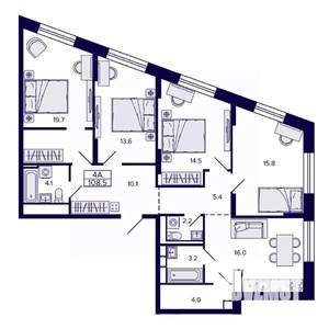 4-к квартира, строящийся дом, 108м2, 30/30 этаж