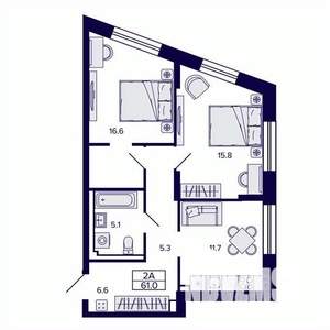 2-к квартира, строящийся дом, 61м2, 7/30 этаж
