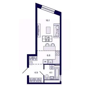Студия квартира, вторичка, 32м2, 22/30 этаж
