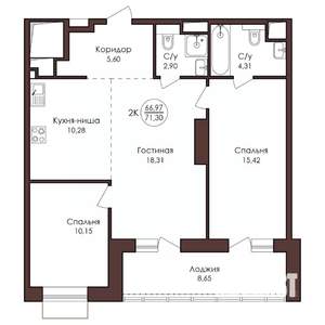2-к квартира, вторичка, 71м2, 9/23 этаж