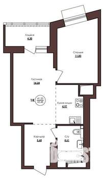 1-к квартира, вторичка, 43м2, 9/23 этаж