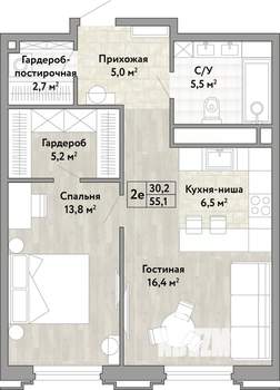 2-к квартира, вторичка, 55м2, 13/21 этаж