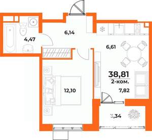 2-к квартира, вторичка, 39м2, 9/10 этаж