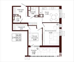 2-к квартира, вторичка, 65м2, 3/19 этаж