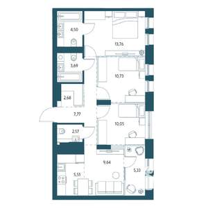 3-к квартира, вторичка, 74м2, 14/17 этаж