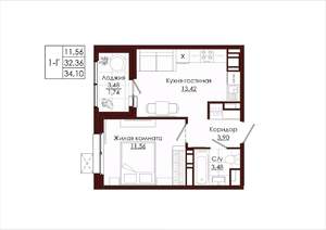 1-к квартира, вторичка, 34м2, 2/19 этаж