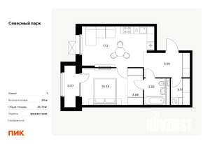 1-к квартира, вторичка, 46м2, 2/10 этаж