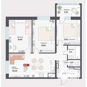 3-к квартира, вторичка, 75м2, 13/19 этаж