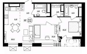 3-к квартира, строящийся дом, 62м2, 3/17 этаж