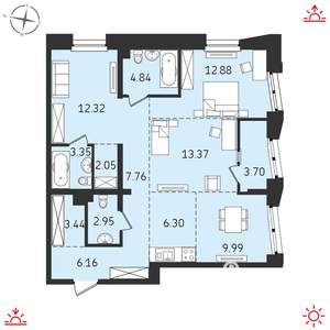 4-к квартира, вторичка, 89м2, 2/19 этаж