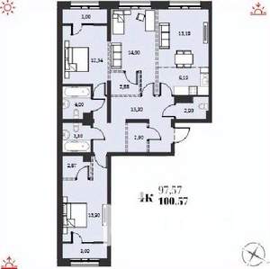 4-к квартира, строящийся дом, 101м2, 10/19 этаж