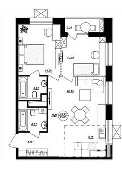 3-к квартира, строящийся дом, 65м2, 4/17 этаж
